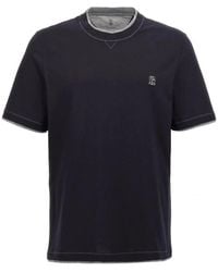 Brunello Cucinelli - Cotton Faux-Layering T-Shirt Featuring An Embroidered Solomeo Chest Crest Logo - Lyst