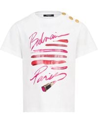 Balmain - "Lipstick" Logo T-Shirt - Lyst