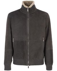 Brunello Cucinelli - Shearling Aviator Jacket With Cashmere Knit Details - Lyst