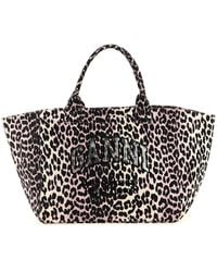 Ganni - 'Leopard Sequin Xxl Tote' Shopping Bag - Lyst