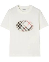 Burberry - Check Cotton T-Shirt With Knight Stamp - Lyst