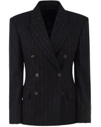 Brunello Cucinelli - Double-Breasted Pinstripe Blazer With Sequins - Lyst