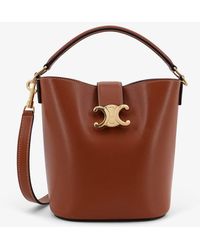 Celine Louise Small Leather Bucket Bag in Brown | Lyst