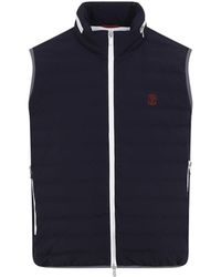 Brunello Cucinelli - Sleeveless Nylon Down Jacket With Logo And Removable Hood - Lyst