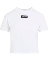 Miu Miu - Logo Patch Cotton Jersey T-Shirt - Lyst