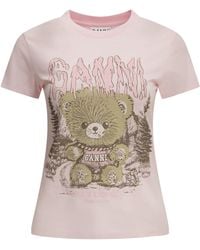 Ganni - "Forest Teddy" Crew-Neck T-Shirt - Lyst