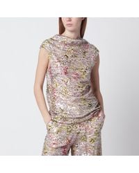 Alberta Ferretti - Sleeveless High-Neck Top With A Floral Sequin Pattern - Lyst