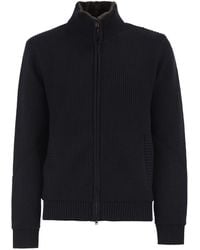 Herno - Pure Wool Knit Jacket With High Collar And Faux Fur Lining - Lyst