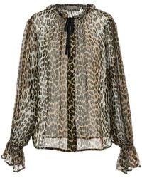 Ganni - 'Leopard Print Chiffon Tie String' Shirt - Lyst