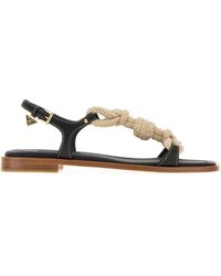 Prada - Two-Tone Fabric And Leather Sandals - Lyst