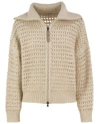 Brunello Cucinelli - Openwork Wool, Cashmere And Mohair Zip Cardigan - Lyst
