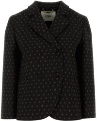 Fendi - Printed Stretch Wool Blend Blazer - Lyst