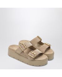 Prada - Ecru Suede Sandals - Lyst