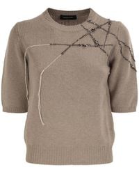 Fabiana Filippi - Wool, Silk And Cashmere Sweater With Jewel Embroidery And Rhinestone Details - Lyst