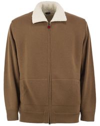 Kiton - Wool And Cashmere Cardigan With Shearling-Effect Collar - Lyst