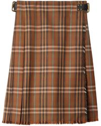 Burberry - Wool Check Midi Kilt - Lyst