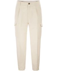 Brunello Cucinelli - Linen And Cotton Trousers With Cargo Pockets And Zip - Lyst