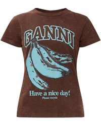 Ganni - Graphic-Print Cotton T-Shirt - Lyst