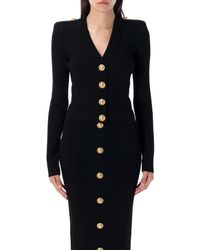 Balmain - Long Sleeves Ribbed And Cable-Knit Cardigan - Lyst
