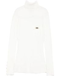 Elisabetta Franchi - Ribbed Knit Turtleneck Top With Breast Pocket - Lyst