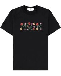 MSGM - T-Shirt With Logo Cotton T-Shirts - Lyst