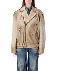 Golden Goose - Brushed Leather Biker Jacket - Lyst