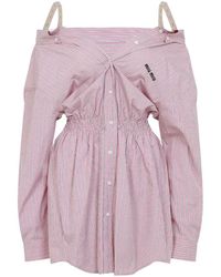 Miu Miu - Elasticated Waistband Striped Shirt Mini Dress - Lyst
