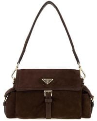 Prada - Dark Suede Shoulder Bag - Lyst