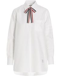 Thom Browne - Logo Pussy Bow Blouse - Lyst
