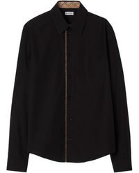 Burberry - Cotton Shirt With Check Trims - Lyst