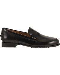 Tod's - Calfskin Leather Loafers With Logo Detail - Lyst