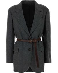 Brunello Cucinelli - Dark Wool Blend Blazer - Lyst