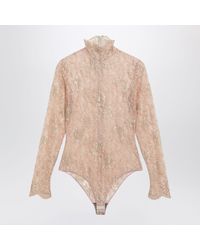 Valentino - Nude Semi-Sheer Floral Lace Bodysuit - Lyst