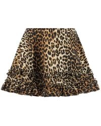Ganni - 'Leopard Duchesse Nylon Mini Frill' Skirt - Lyst