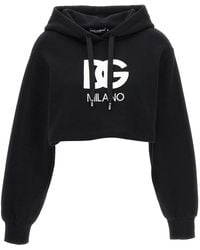 Dolce & Gabbana - Dolce & Gabbana Logo Embroidery Cropped Hoodie - Lyst