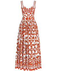 Dolce & Gabbana - Dolce & Gabbana Long Poplin Dress With Majolica Print - Lyst