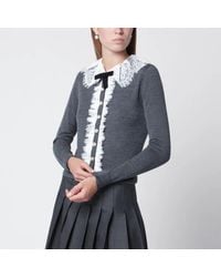 Self-Portrait - Knitted Wool Cardigan With Lace Collar - Lyst