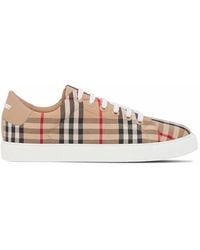 Burberry - Check Motif Cotton Sneakers - Lyst