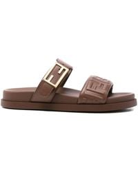 Fendi - Nappa Leather Feel Double-Band Slides Shoes - Lyst