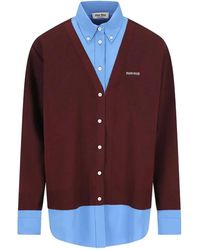 Miu Miu - Wool Cardigan With Cotton Details - Lyst