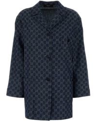 Gucci - Open-Collar Gg Jacquard Denim Jacket - Lyst