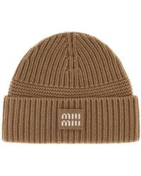 Miu Miu - Wool Blend Beanie Hat - Lyst