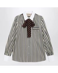 Valentino - Striped Cotton Shirt With Scarf - Lyst