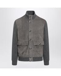 Brunello Cucinelli - Steel Padded Leather And Cashmere Jacket - Lyst