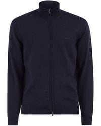 BOSS - Pure Virgin Wool Zip-Up Cardigan - Lyst