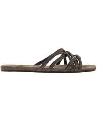 Brunello Cucinelli - Flat Leather Sandals With Criss-Cross Straps - Lyst