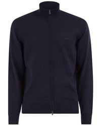 BOSS - Pure Virgin Wool Zip-Up Cardigan - Lyst