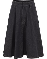Brunello Cucinelli - Cotton Denim Midi Skirt - Lyst