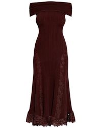 knee length dresses for ladies Self-Portrait Knit Lace Insert Midi Dress