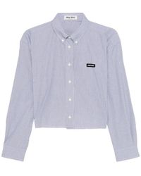 Miu Miu - Check Pattern Cropped Poplin Shirt - Lyst